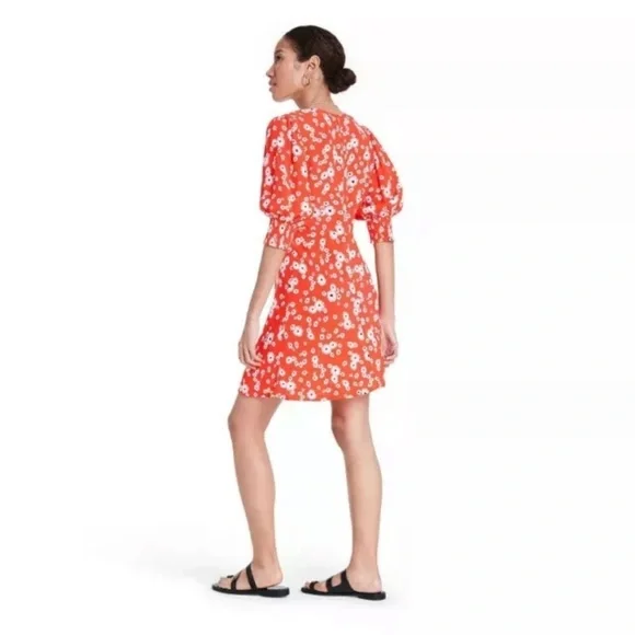 RIXO x Target Red Ditzy Daisy Floral Puff Sleeve Mini Dress, Size 2 - Picture 5 of 12